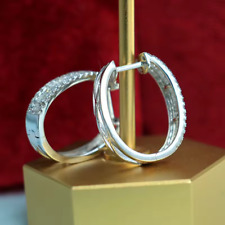 3Ct Emerald Cut D/VVS1 Moissanite Hoop Snap Earrings Solid 14K White Gold