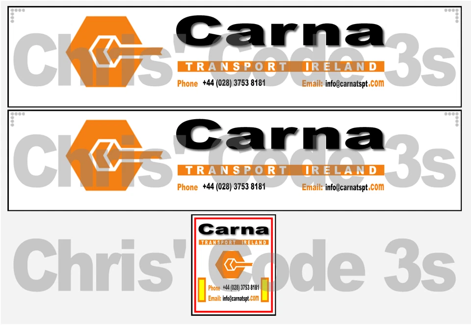 Code 3 Adhesive Vinyl Trailer Decal - Carna Transport Ireland - 1/50 1/76 1/148 - Image 1 of 1