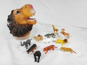 HGL Lion Head Carry Bucket Safari Play Set PVC Mini Jungle Animals - Picture 1 of 7