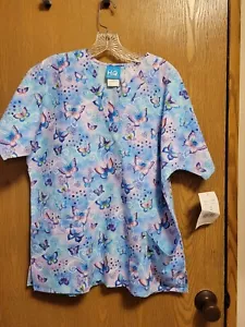 NWT. Adorable HAPPY Butterfly Scrub Top By SCRUB H.Q. Sz Md. - Picture 1 of 13
