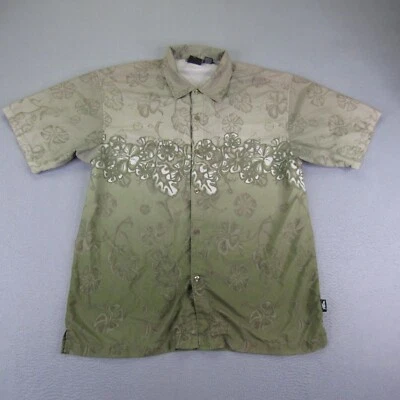 Vintage No Fear Shirt Mens Large Green Hawaiian Button Up Floral Skater Y2K ^ - Image 1 of 4