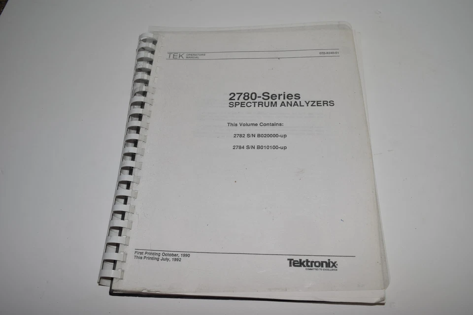 TEKTRONIX 2780-SERIES SPECTRUM ANALYZERS OPERATOR'S MANUAL (BOOK 396) - Image 1 of 1