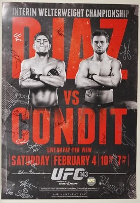 Nick Diaz Carlos Condit Dustin Poirier + Signed by Card UFC 143 Poster SBC - Image 1 of 4