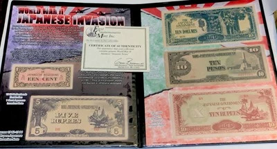 WWII Japanese Invasion Money Album with History & Five Actual Invasion Notes COA - Image 1 of 4