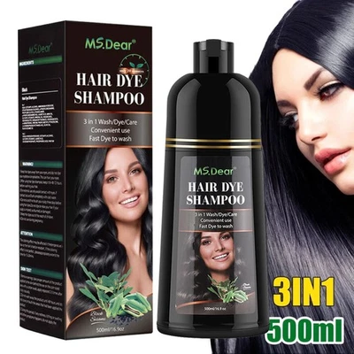 Champú tinte cabello negro 3 en 1 500 ml champú color cabello cobertura gris instantánea Foto 1 de 4