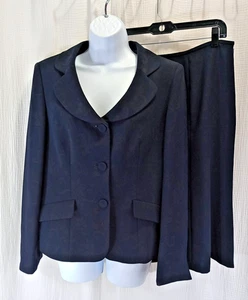 Le Suit Skirt Suit Women's Size 10 Dark Navy Blue Floral 2 pc Single Breasted - Picture 1 of 23