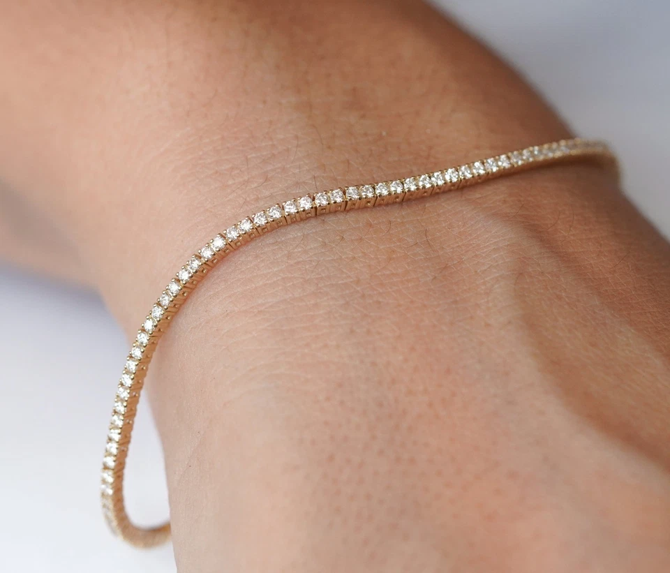 2 Ct Round Cut Moissanite Women's Tennis Bracelet Stackable Sterling Silver - Image 1 of 4