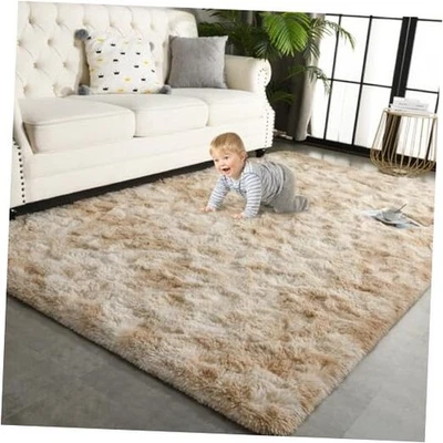  8x10 Large Shag Area Rugs for Living Room Bedroom, Tie-Dye Beige Indoor Super  - Image 1 of 4