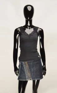 Abercrombie & Fitch Y2K 2000s Babydoll Lace Trim Coquette Black Cami Tank Top S - Picture 1 of 7