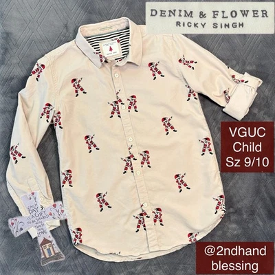 Denim & Flower Ricky Singh Dabbing Santa Button Down Shirt Child 9/10, Long Slv - Image 1 of 4