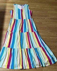 Lands End Maxikleid Größe LG 14-16 vertikal Regenbogen Streifen Baumwolle Poly - Bild 1 von 3