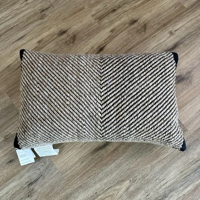 New Pottery Barn Textured Pompano Outdoor Decorative Pillow Black Neutral 16x26 - Image 1 of 4