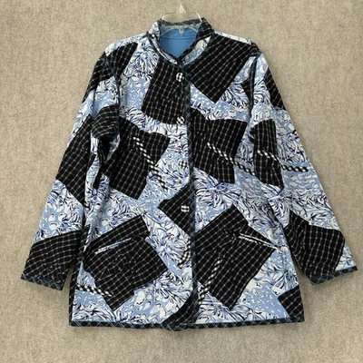 VTG Koos of Course Reversible Linen Blend Light Jacket MED Blue Black  Patchwork - Image 1 of 4