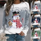 Womens Casual Long Sleeve Round Neck Pullover Ladies Xmas Print Sweatshirt Tops