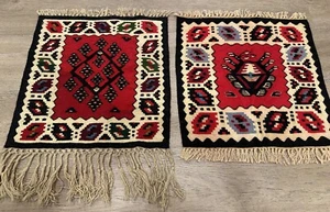 Lot of Hand Knotted Vintage Turkish Kilim Kilm Wool Area Rug 2 x 2 Ft - Picture 1 of 7