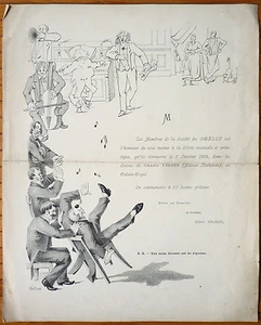 Invitation menu illustré de la société du GRELOT 1884 gravure Grand VÉFOUR - Picture 1 of 1