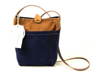 NWT WATERS Martin Dyeing BLUE BROWN WAX CANVAS SADDLE LEATHER STRAP TOTE X-BODY - Picture 1 of 11