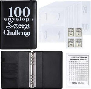 100 Envelopes Money Saving Challenge Binder - A5 Savings Challenge Book (Black) - Picture 1 of 5
