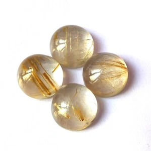 Natural Golden Rutilated Quartz Cabochon 12X12 mm Round Shape Gemstone 4 Pieces - Picture 1 of 4