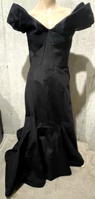 Maxi Vestido Largo Negro Escultural Pasarela ZAC POSEN Seda Vestido de Noche EE. UU. 4 Foto 1 de 4