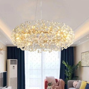 Luxury Chandelier Crystal Dandelion Pendant Lamp 12-Lights Round Ceiling Fixture - Picture 1 of 8