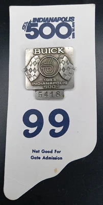 1983 Indianapolis 500 Silver Pit Badge & Card #5418 Indy Buick Riviera Pin - Image 1 of 4