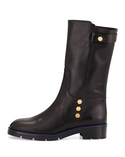 $995 TOD’S STIVALETTO MOTO BIKER MID POLF CAVIGLIA CORTO NERO SUOLA AD ALETTE 35 5 MISURA 35 5 5 5