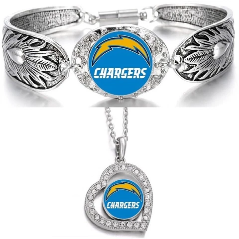 Los Angeles LA Chargers Womens 925 Sterling Silver Necklace Bracelet Set D3D19 Cover