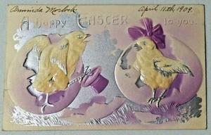 A Happy Easter To You Chicks & Eggs Heavily Embossed Divided Back Postcard A225 - Picture 1 of 2
