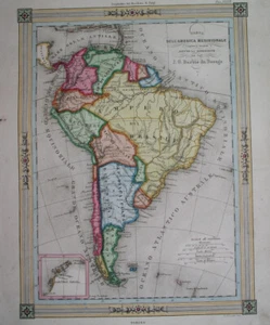1843 italian ORIGINAL MAP CHILE COLOMBIA ARGENTINA PERU BOLIVIA ECUADOR URUGUAY - Picture 1 of 8