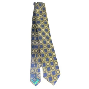 Ted Baker Italy Silk Necktie Blue/Yellow Circles and Squares Pattern Width 3” - Picture 1 of 4