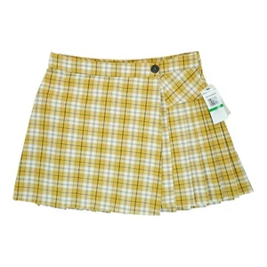 NWT JOLT Pleated Yellow Plaid Wrap Mini Skirt Size Large L ~ Tartan - Picture 1 of 5
