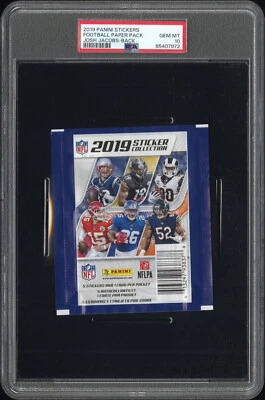 2019 Panini Stickers Pack SHOWING Josh Jacobs TRADING CARD RC #84, PSA 10 POP 1 - Image 1 of 4
