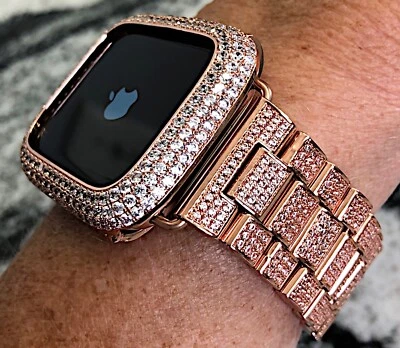 Apple Watch 4,5,6,SE 40 mm Oro Rosa Bling Laboratorio Diamante Bisel Caja + Juego de Correa Foto 1 de 4