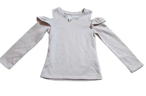 One Step Up Girls Light Pink Metallic Cold Shoulder Top Size 4 - Picture 1 of 6