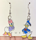 Silver Disney Donald & Daisy Duck Double Sided Drop Dangle Drop Earrings!!