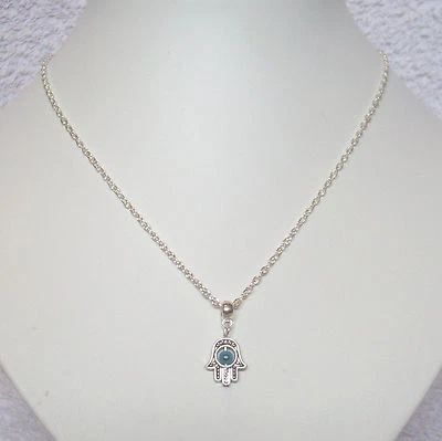 Hamsa Hand Blue Evil Eye Protection Pendant 18" Chain Necklace in Gift Bag — 第 1/4 张图片