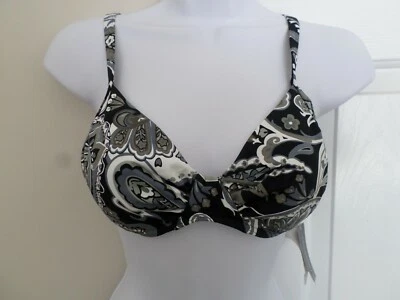 Top de bikini de natación Lands’ End talla 2 negro cachemir fruncido correa ajustable nuevo con etiquetas Foto 1 de 4