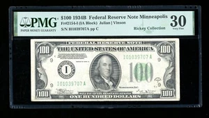 DBR 1934-B $100 Minneapolis Vinson Fr. 2154-I PMG 30 Serial I01039707A - Picture 1 of 2