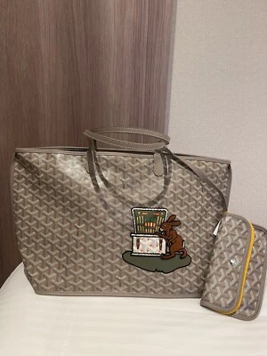 New Goyard Anjou PM Tote Rabbit Trunk Orange 2023 Limited Embellished Grege - Image 1 of 4