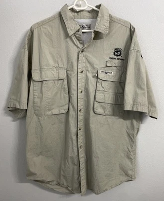 Camisa Hook & Tackle Para Hombre Talla L Bronceada Pesca Abotonada Mangas Cortas Exterior Foto 1 de 4