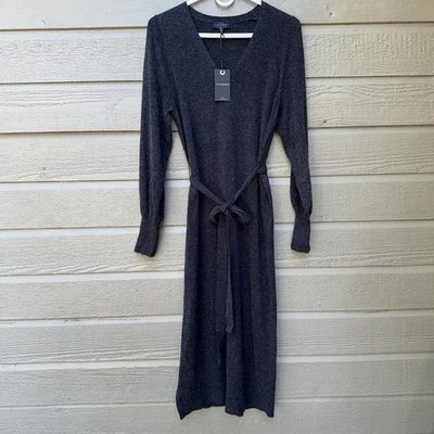 Lucky Brand V-Neck Sweater Dress Charcoal Grey Sz S/P Knee Length Fall, New $119 - Image 1 of 4
