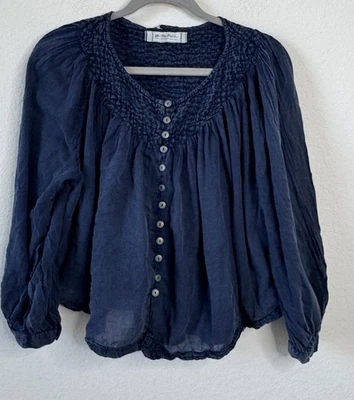 Blusa Campesina Boho We The Free People Top Mujer XS Azul Marino Prado Calado Foto 1 de 4
