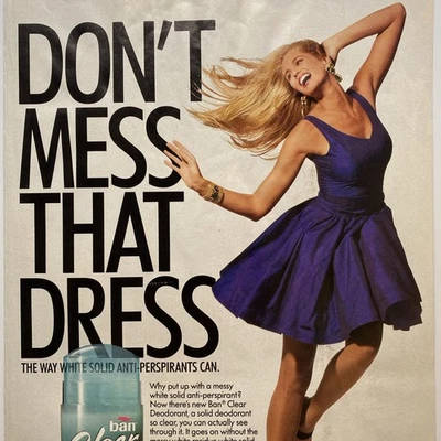 1992 Ban прозрачный дезодорант печати объявление блондинка Эшли Ричардсон фиолетовый платье ноги 90-х - Изображение 1 из 4