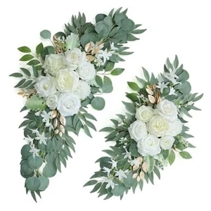 Artificial White Wedding Arch Flower Swags Set of 2 for Welcome Signs, - Picture 1 of 8