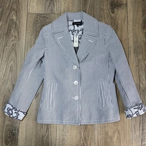 Talbots Blue White Striped Jacket Lined Nautical Rope Knots SZ 6 NWT Seersucker - Picture 1 of 11