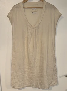 MALVIN Anthropologie I Love Linen Beige Cap Sleeve Dress Pockets SIZE L? READ - Picture 1 of 12