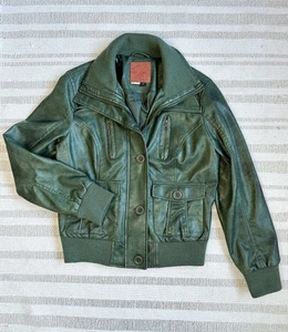 SALE- Women’s Beverly Hills Polo Faux Leather Bomber Jacket- Green Size L Junior - Picture 1 of 10