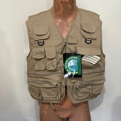 Master Sportsman L Tan Khaki Fishing Hunting Safari Photo Vest NEW - Image 1 of 4