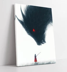 JAPANESE WOLF AND PERSON ANIME STYLE -FRAMED CANVAS WALL ART PICTURE PRINT - Picture 1 of 2